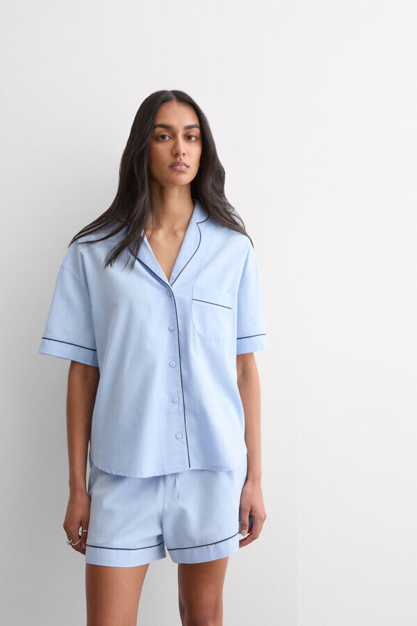 Chambray Ni Baumwoll- und Modal-Kurzpyjama Chambray Ni Baumwoll- und Modal-Kurzpyjama