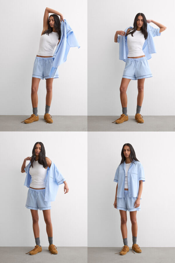 Chambray Ni Baumwoll- und Modal-Kurzpyjama Chambray Ni Baumwoll- und Modal-Kurzpyjama