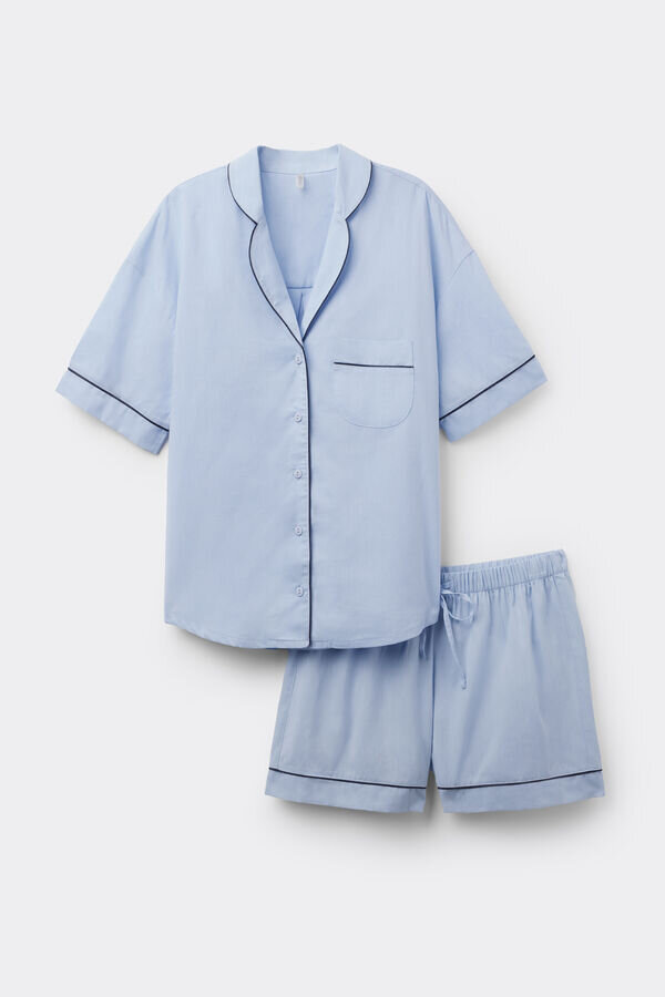 Chambray Ni Baumwoll- und Modal-Kurzpyjama Chambray Ni Baumwoll- und Modal-Kurzpyjama