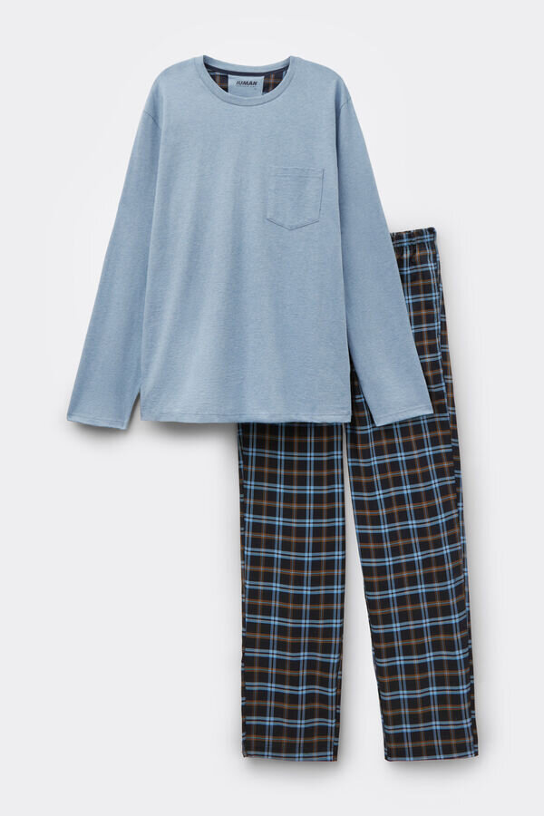 Hellblauer Pyjama aus Baumwolle mit Karomuster Hellblauer Pyjama aus Baumwolle mit Karomuster