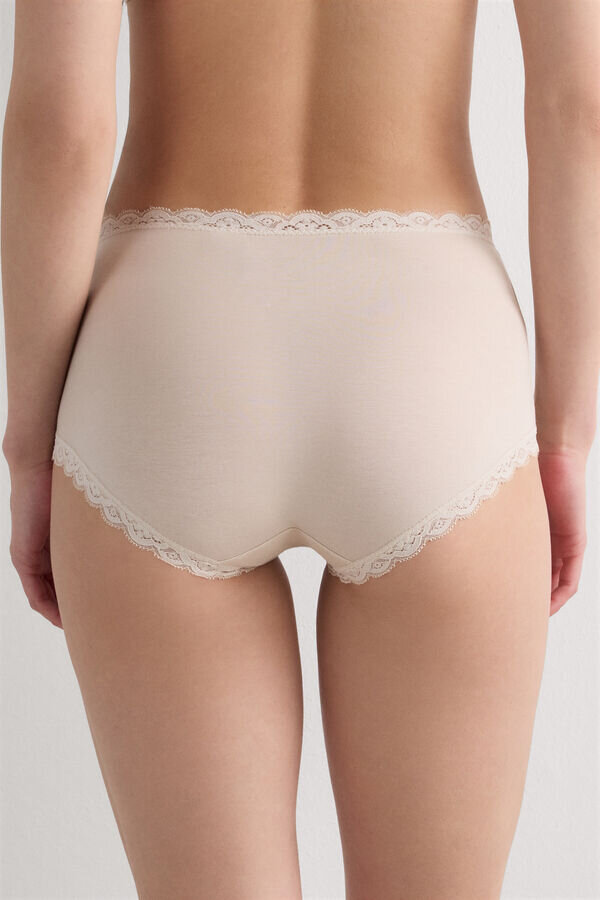 Hoch geschnittene Hipster aus Baumwolle und Spitze Hoch geschnittene Hipster aus Baumwolle und Spitze