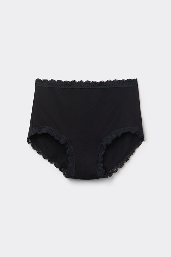 Hoch geschnittene Hipster aus Baumwolle und Spitze Hoch geschnittene Hipster aus Baumwolle und Spitze