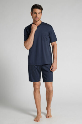 Kurzer Pyjama aus hochwertiger merzerisierter Baumwolle mit Punktmuster
