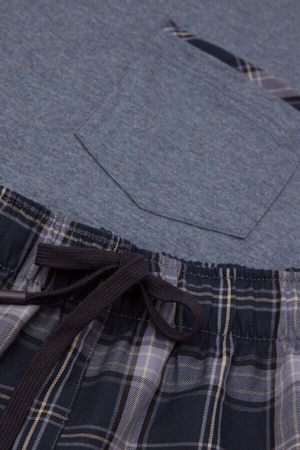 Kurzpyjama aus Denimstoff mit Karomuster und Baumwolle Kurzpyjama aus Denimstoff mit Karomuster und Baumwolle