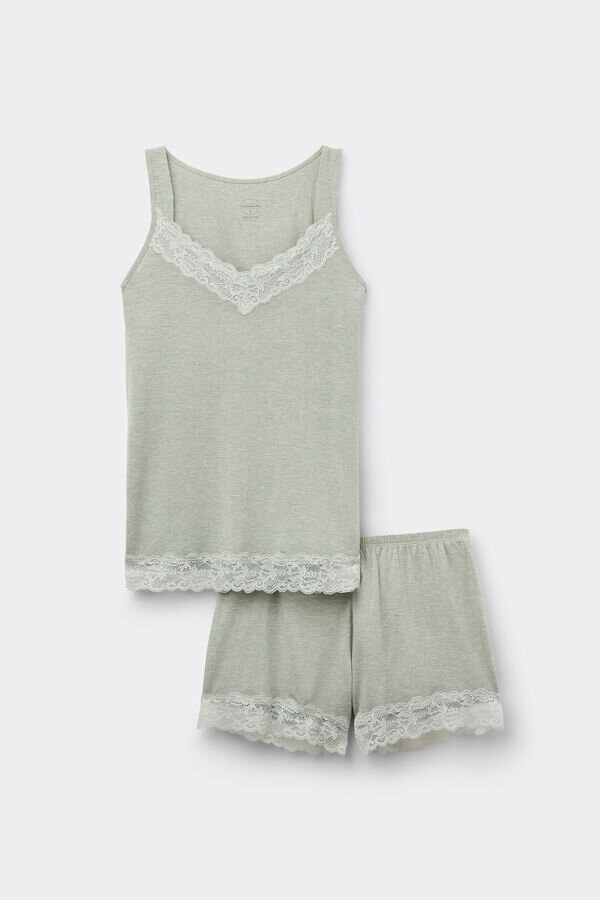 Kurzärmeliges Pyjama-Oberteil mit Spitzenbesatz aus Modal Kurzärmeliges Pyjama-Oberteil mit Spitzenbesatz aus Modal