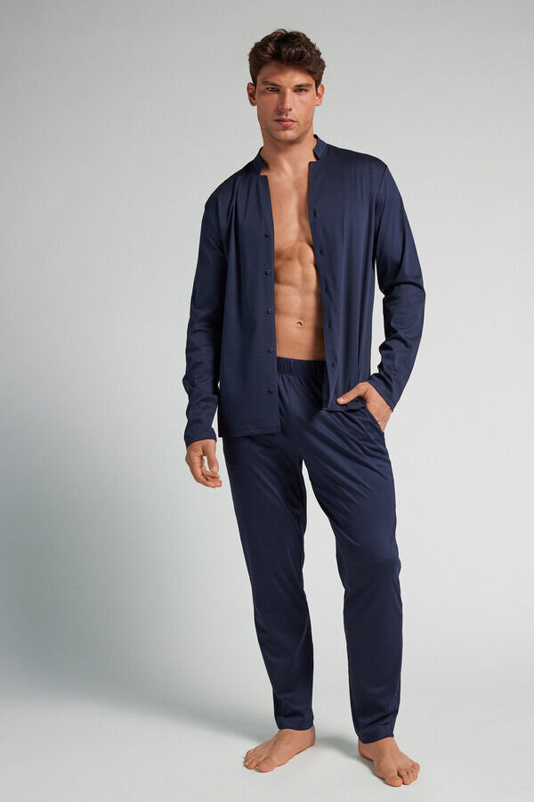 Langer Pyjama aus Baumwolle mit offener Vorderseite Langer Pyjama aus Baumwolle mit offener Vorderseite