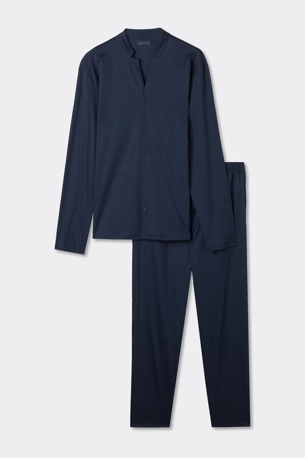 Langer Pyjama aus Baumwolle mit offener Vorderseite Langer Pyjama aus Baumwolle mit offener Vorderseite