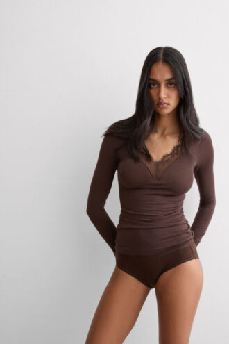 Ultraleichtes Kaschmir-Spitzenhemd mit langen Ärmeln