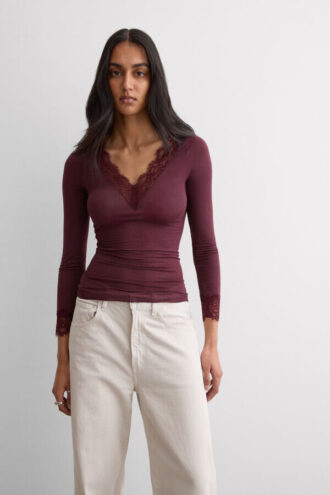 Ultraleichtes Kaschmir-Spitzenhemd mit langen Ärmeln