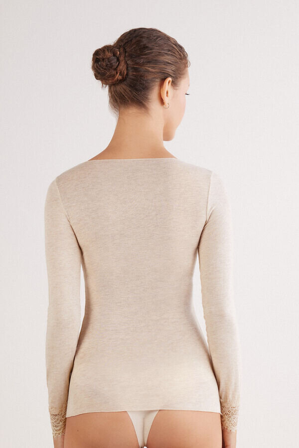 Ultraleichtes Kaschmir-Spitzenhemd mit langen Ärmeln Ultraleichtes Kaschmir-Spitzenhemd mit langen Ärmeln