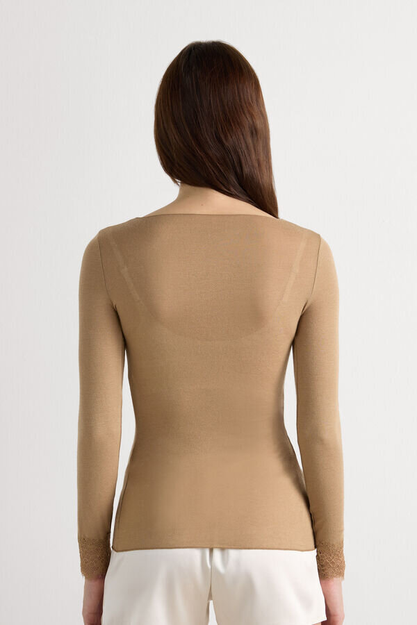 Ultraleichtes Kaschmir-Spitzenhemd mit langen Ärmeln Ultraleichtes Kaschmir-Spitzenhemd mit langen Ärmeln