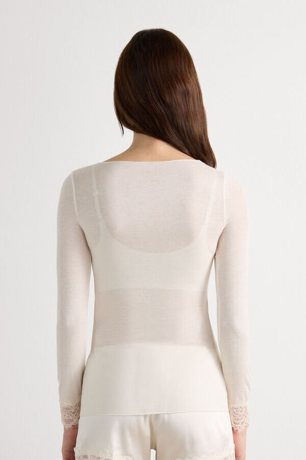 Ultraleichtes Kaschmir-Spitzenhemd mit langen Ärmeln Ultraleichtes Kaschmir-Spitzenhemd mit langen Ärmeln