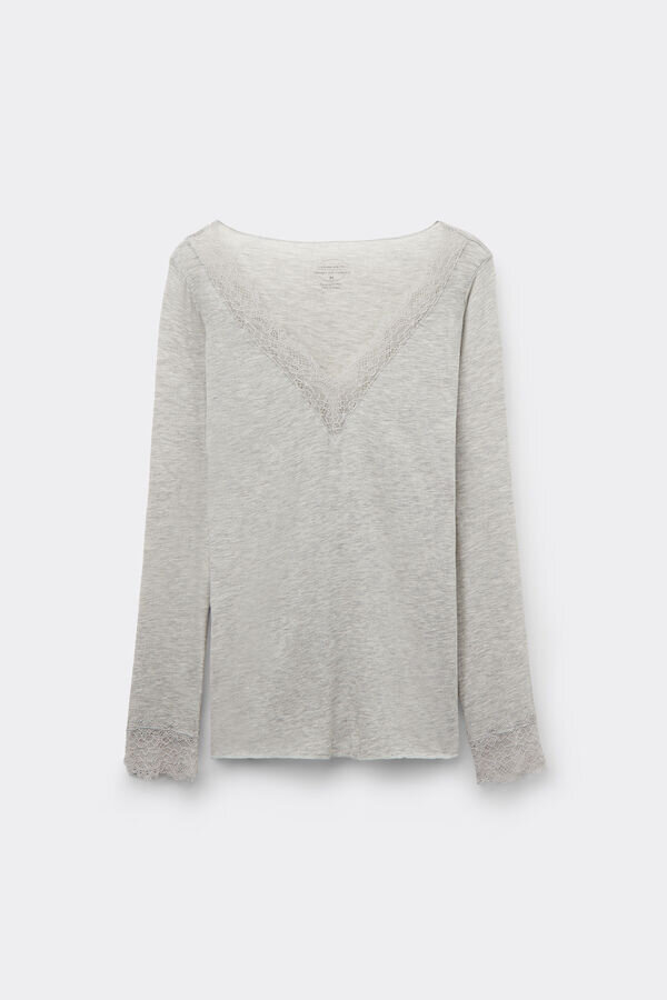 Ultraleichtes Kaschmir-Spitzenhemd mit langen Ärmeln Ultraleichtes Kaschmir-Spitzenhemd mit langen Ärmeln