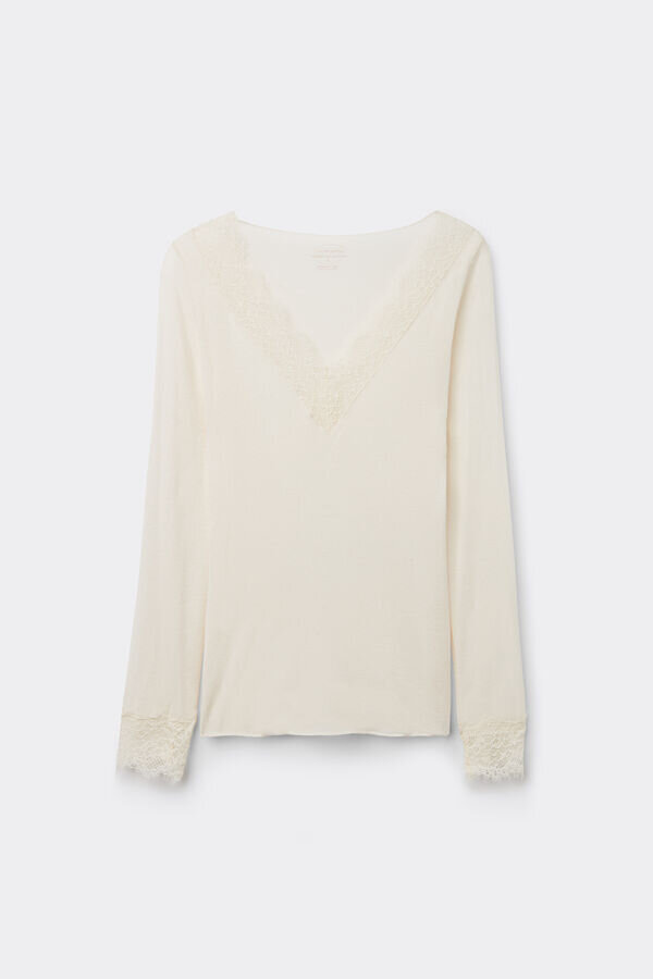 Ultraleichtes Kaschmir-Spitzenhemd mit langen Ärmeln Ultraleichtes Kaschmir-Spitzenhemd mit langen Ärmeln