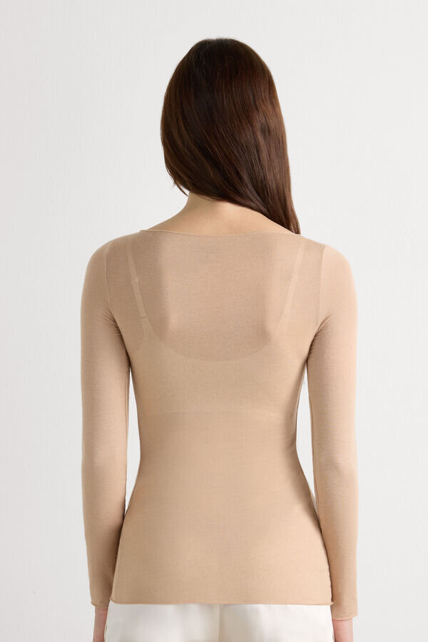 Ultraleichtes Oberteil aus Modal-Kaschmir mit U-Boot-Ausschnitt Ultraleichtes Oberteil aus Modal-Kaschmir mit U-Boot-Ausschnitt